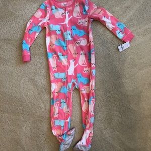 NWT Carter's fleece pink cat footie pajamas sz 5